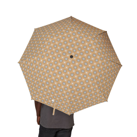 Tan Sunset Star-crossed Bodies Foldable Umbrella - Compact & Chic