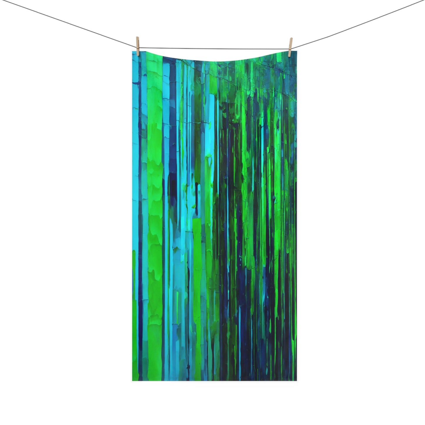 Striped Blue Green 30" x 60" Mink-Cotton Towel (50% polyester, 50% cotton)