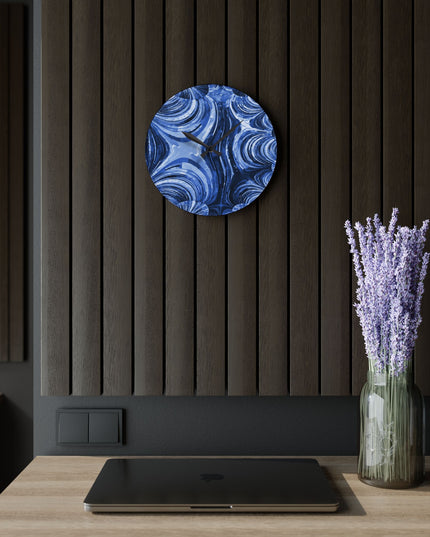 Uzi Spiral Deep Blue Acrylic Wall Clock, Round or Square, 10.75" x 10.75"