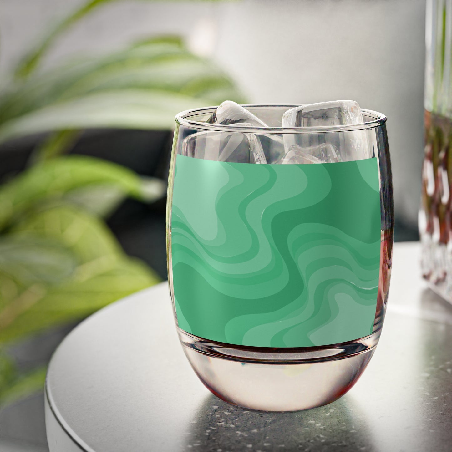 Mint Green Wavey Whiskey Glass, 6 oz