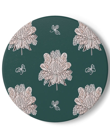 Soft White Floral Butterflies 4" x 4" Round Ceramic Coaster