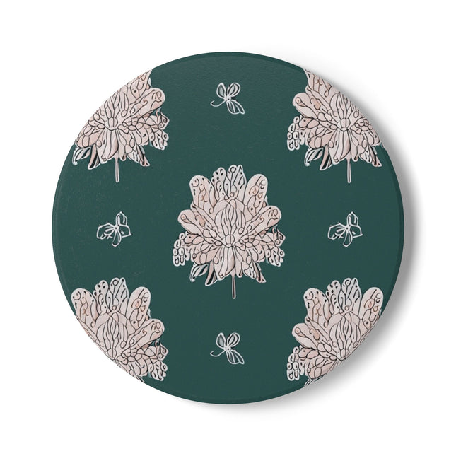 Soft White Floral Butterflies 4" x 4" Round Ceramic Coaster