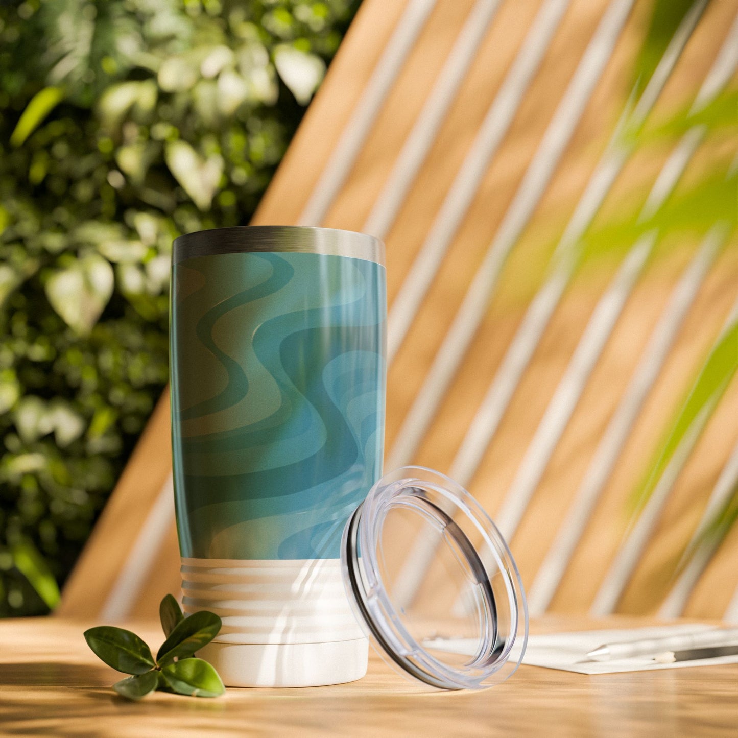 Sky Blue Wavey Ringneck Tumbler, 20oz in white, steel and black