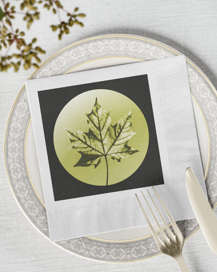 Lemongrass Maple Leaf White Coined Napkins, 6.5" x 6.5"