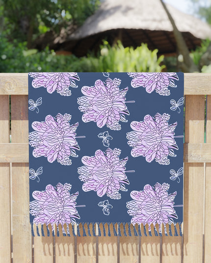 Purple White Floral Butterflies 38" × 81" Boho Beach Cloth