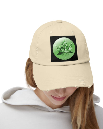 Mint Green Maple Leaf Unisex Distressed Cap