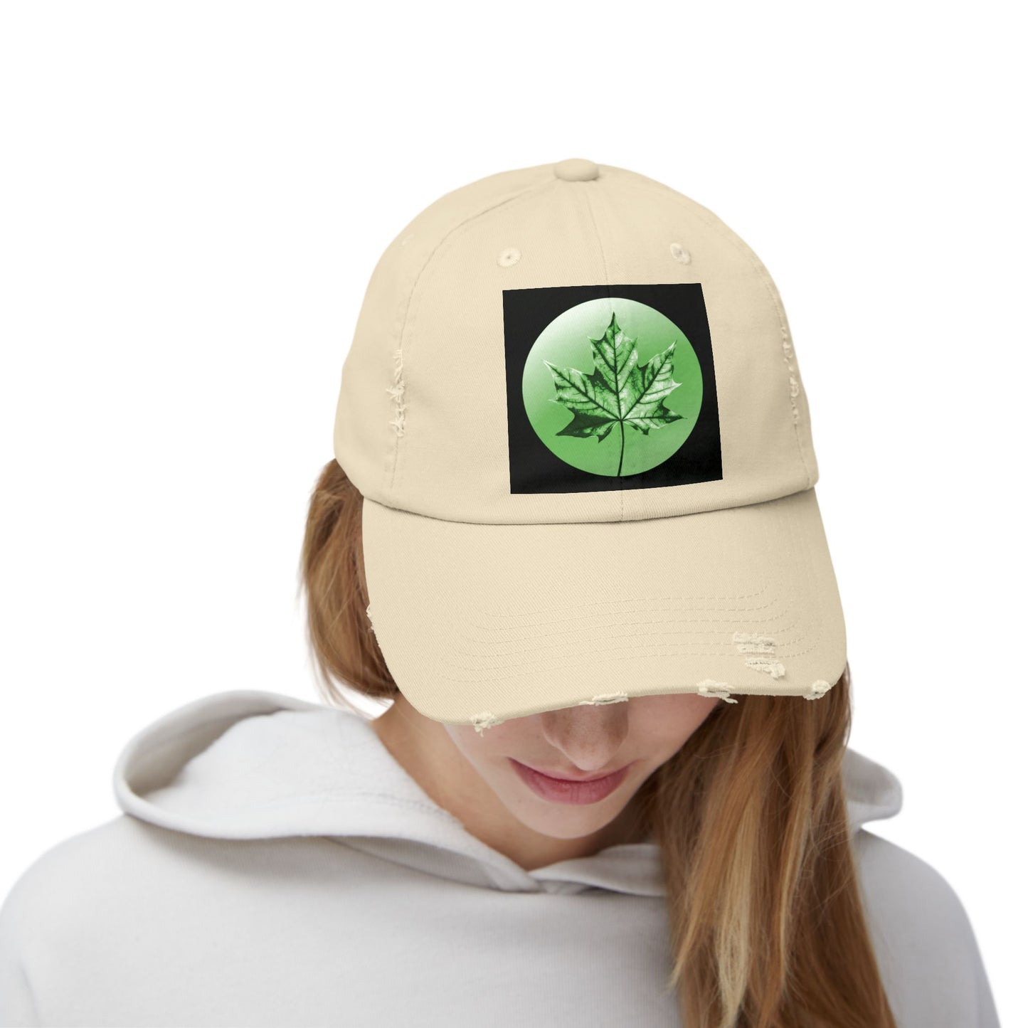 Mint Green Maple Leaf Unisex Distressed Cap
