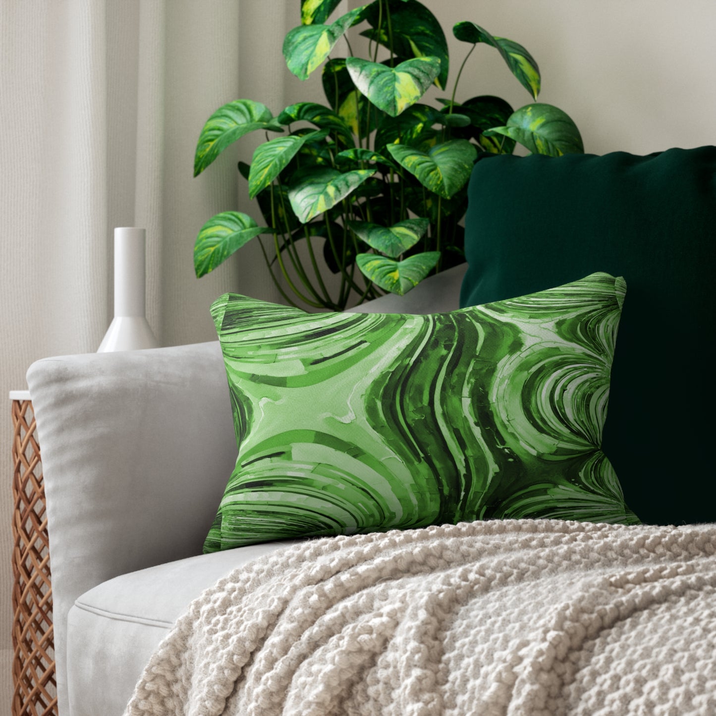Uzi Spiral Mint Pastel Spun Polyester Lumbar Pillow, 20" x 14"