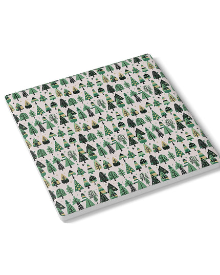 Mini Vintage Green Trees 4" x 4" Square Ceramic Coaster