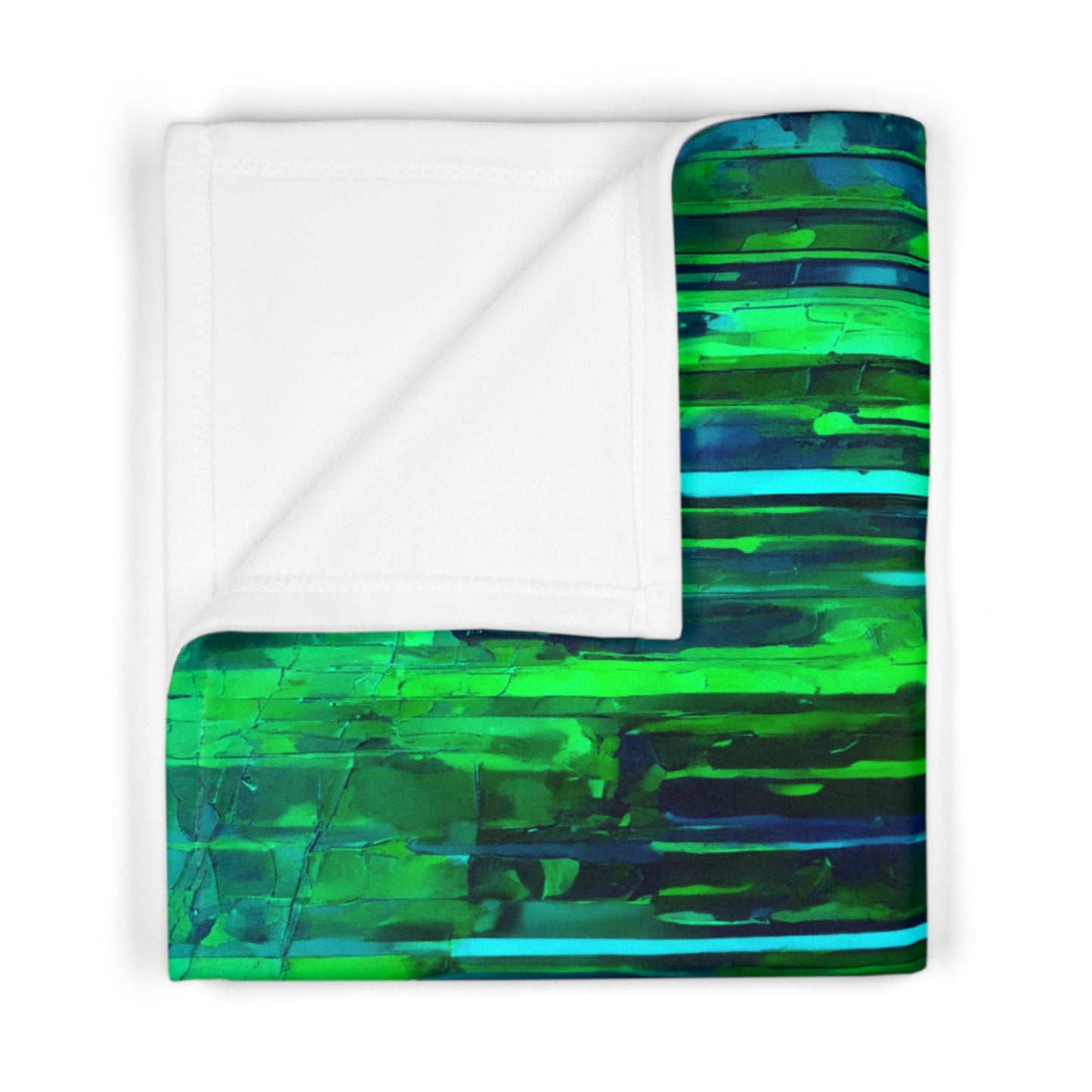Striped Blue Green Fleece Baby Blanket, 30" x 40"