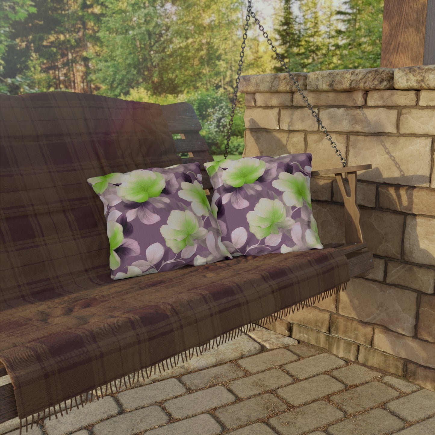 Lime Lavender Floral Bunch Outdoor Pillow, 16" x 16"