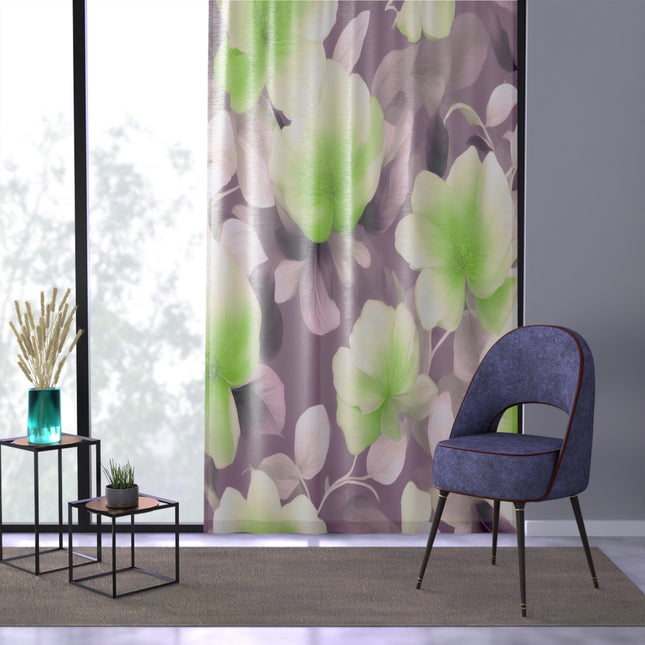 Lime Lavender Floral Bunch Sheer Window Curtain, 50" x 84", partially transparent