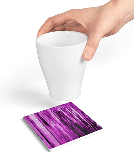 Striped Powder Lavender 4" x 4" Square Ceramic Coaster