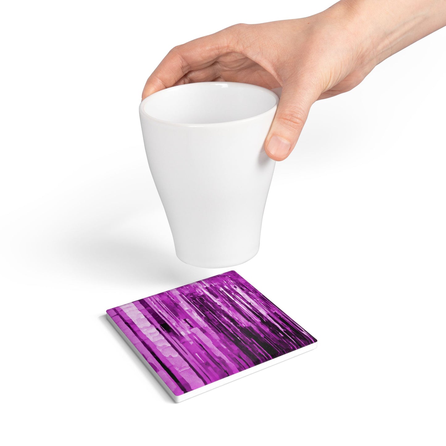 Striped Powder Lavender 4" x 4" Square Ceramic Coaster