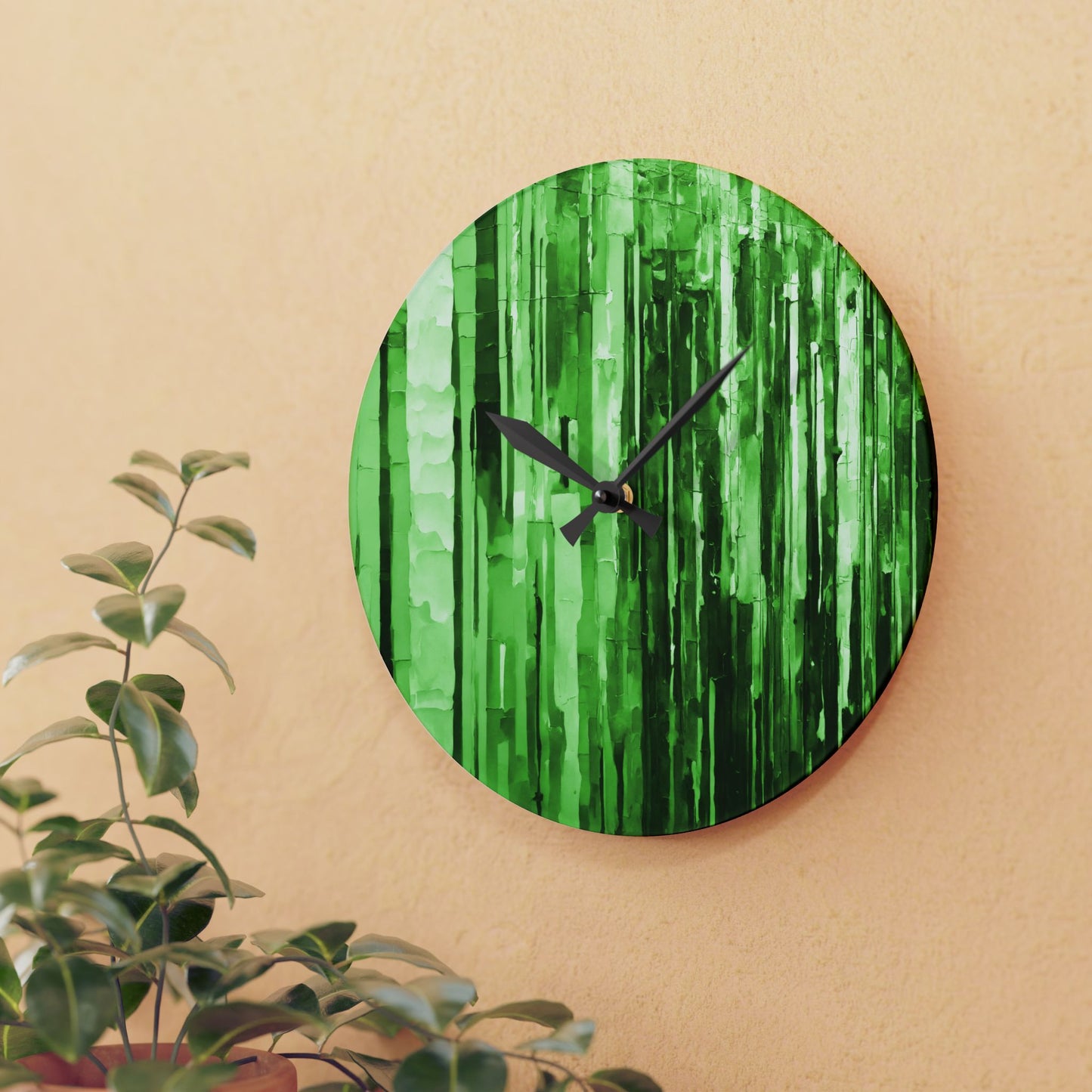 Striped Mint Pastel Acrylic Wall Clock, Round or Square, 10.75" x 10.75"