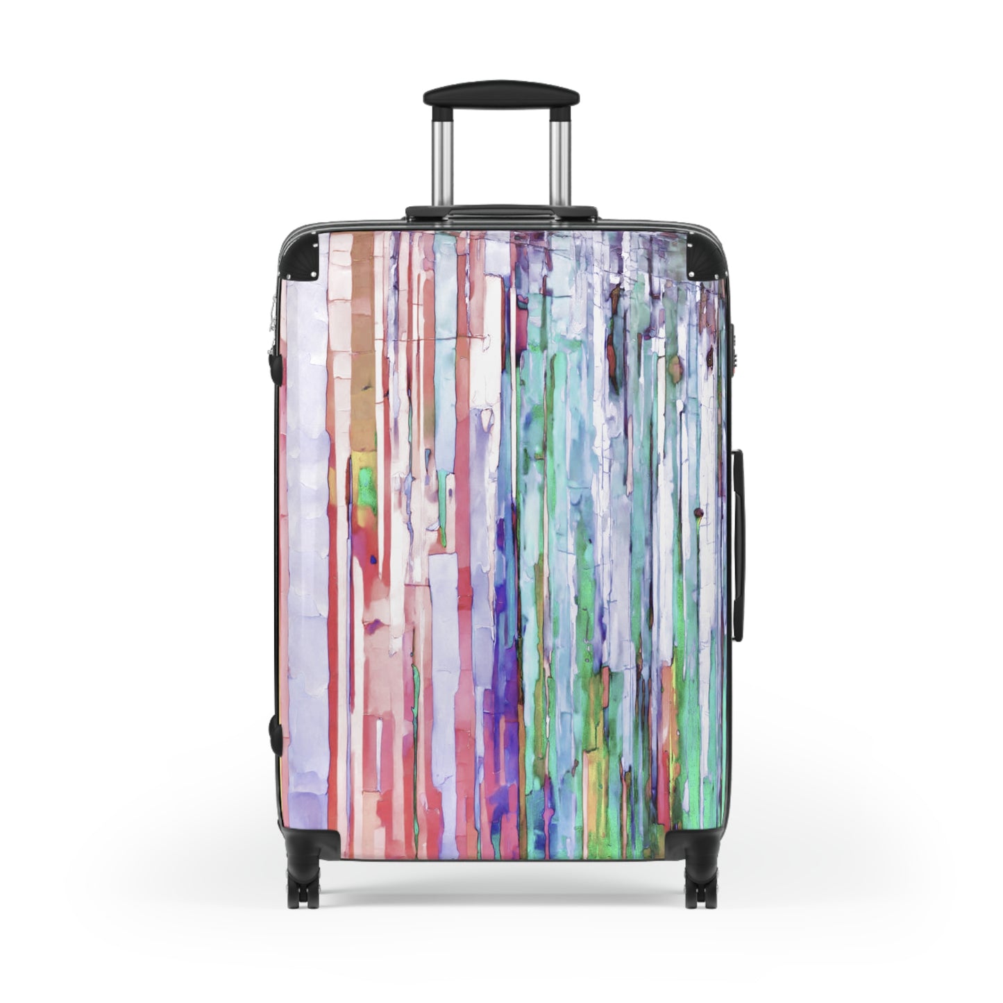 Striped Pastels Large Suitcase with built in lock, 4 double-wheels, telescopic handle, and ABS back hard-shell