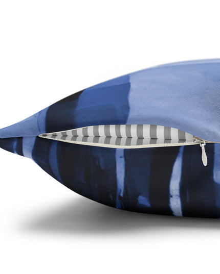 Striped Deep Blue Spun Polyester Square Pillowcase, 14" x 14"