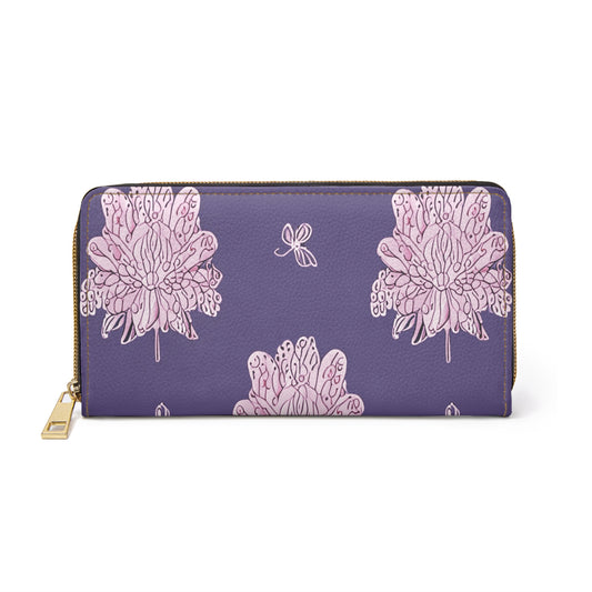 Magenta Floral Butterflies Elegant Abstract Zipper Wallet - Stylish & Functional Accessory for Everyday Use