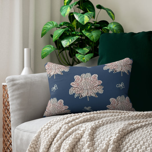 Rose White Floral Butterflies Spun Polyester Lumbar Pillow, 20" x 14"