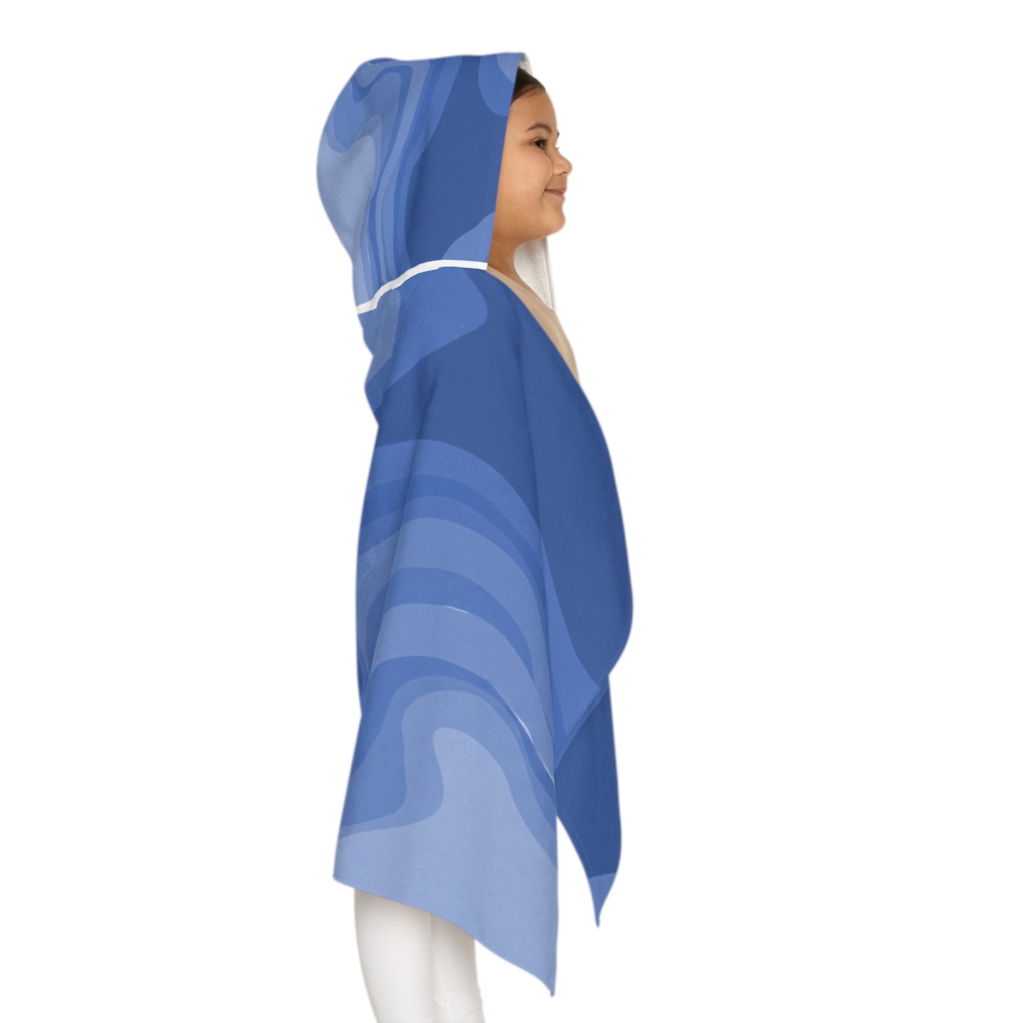 Deep Blue Wavey Youth Hooded Towel, 24" x 48"