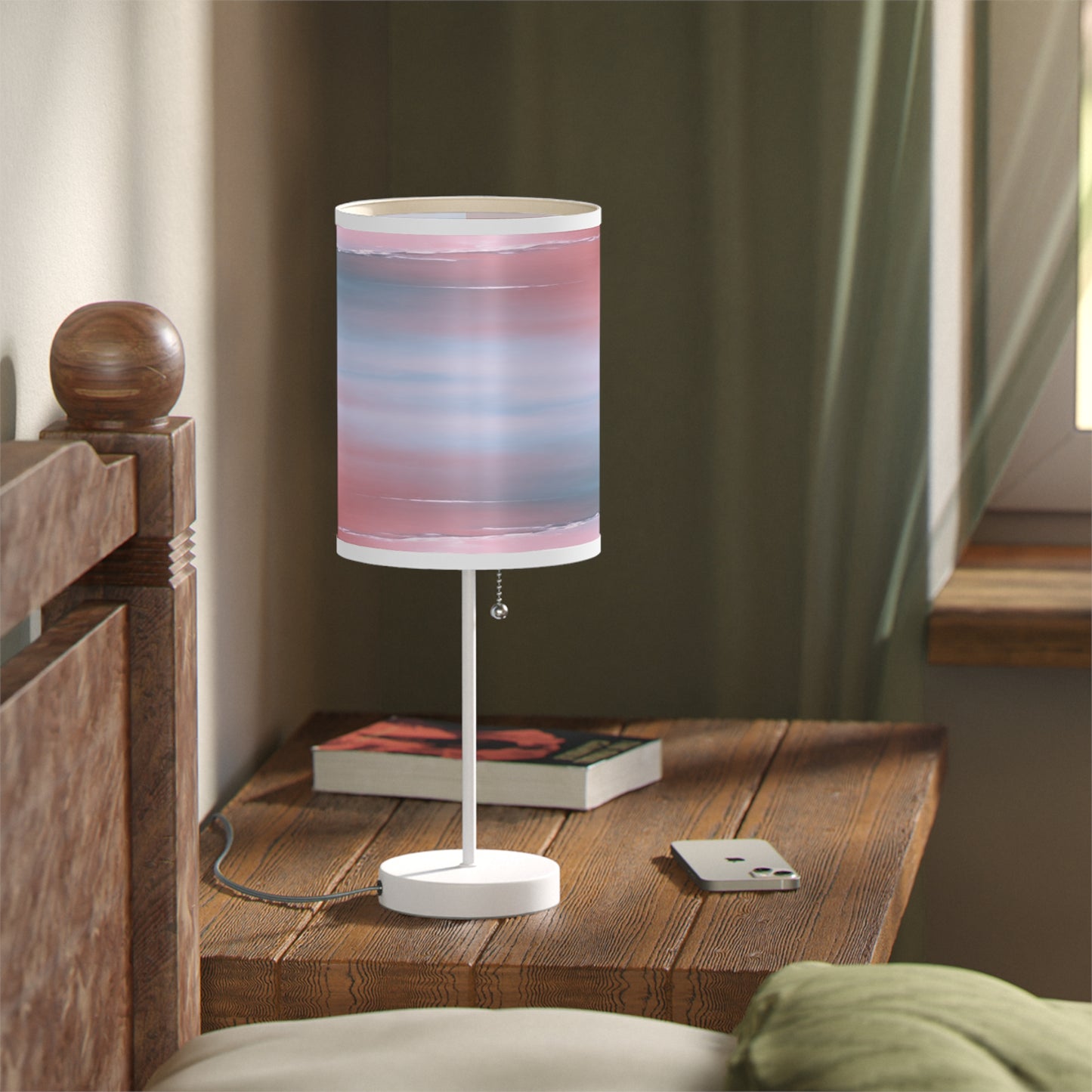 Gray Sea Pink Fog Table Lamp on a White or Silver Stand, US|CA plug