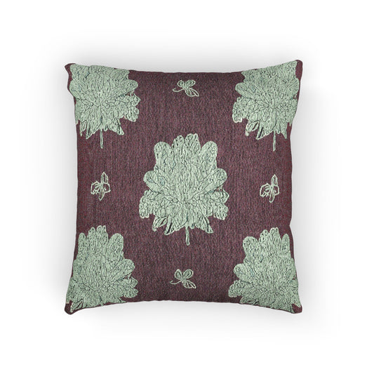 Blue Green Floral Butterflies Woven Pillow, 17" x 18"