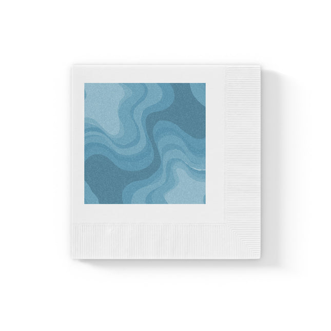 Sky Blue Wavey White Coined Napkins, 4.8" x 4.8"
