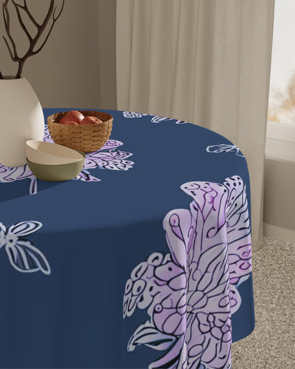 Purple White Floral Butterflies Tablecloth, 55" x 55"