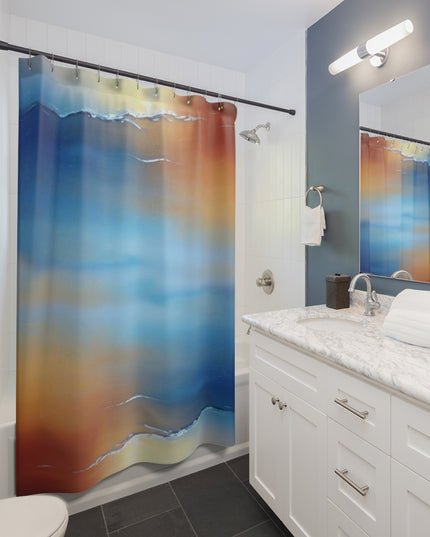 Blue Sea Red Orange Fog Shower Curtains, 71" x 74"