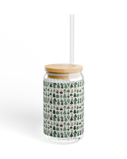Mini Vintage Green Trees Sipper Glass, 16oz