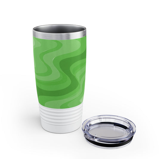 Greenie Meanie Wavey Ringneck Tumbler, 20oz in white, steel and black