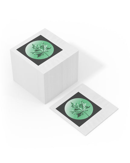 Mint Green Maple Leaf White Coined Napkins, 6.5" x 6.5"