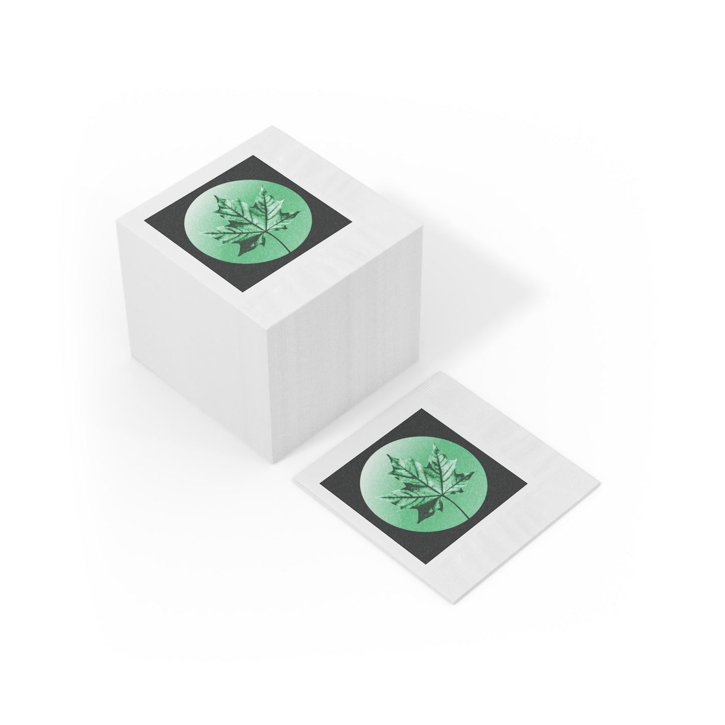 Mint Green Maple Leaf White Coined Napkins, 6.5" x 6.5"