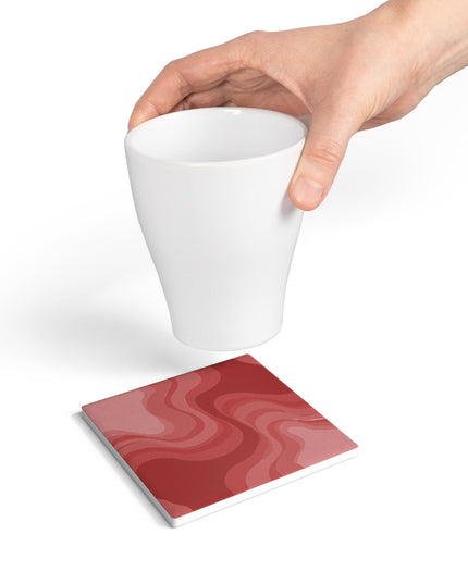 Power Red Wavey 4" x 4" Square Ceramic Coaster