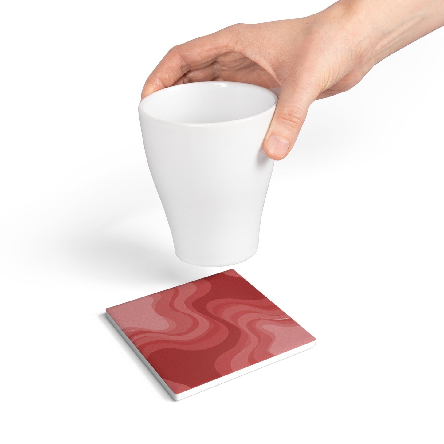 Power Red Wavey 4" x 4" Square Ceramic Coaster