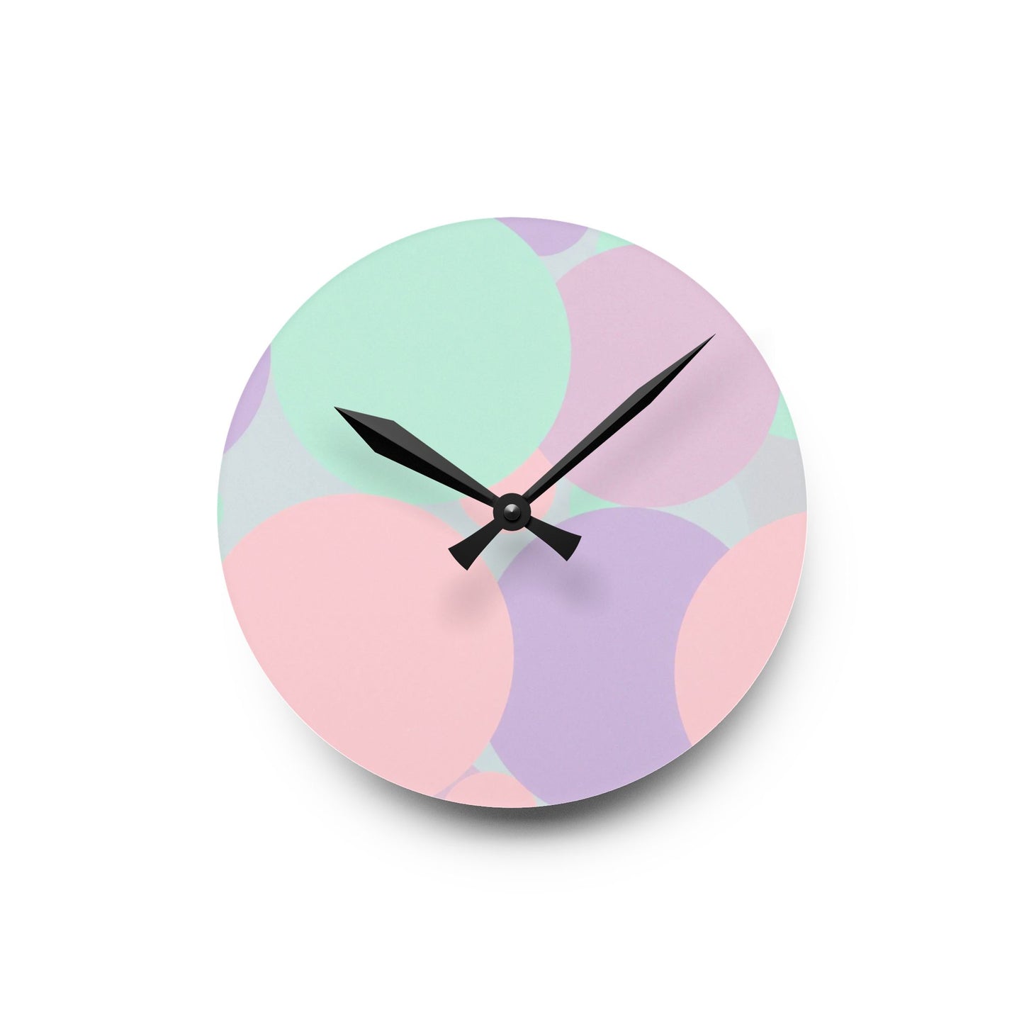 Pastel Peach and Soft Green Patches Acrylic Round Wall Clock, 8" x 8"