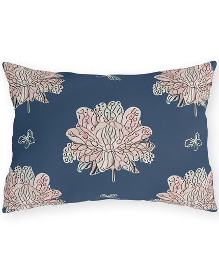 Rose White Floral Butterflies 20" x 14" Outdoor Pillow