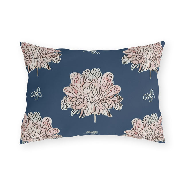 Rose White Floral Butterflies 20" x 14" Outdoor Pillow