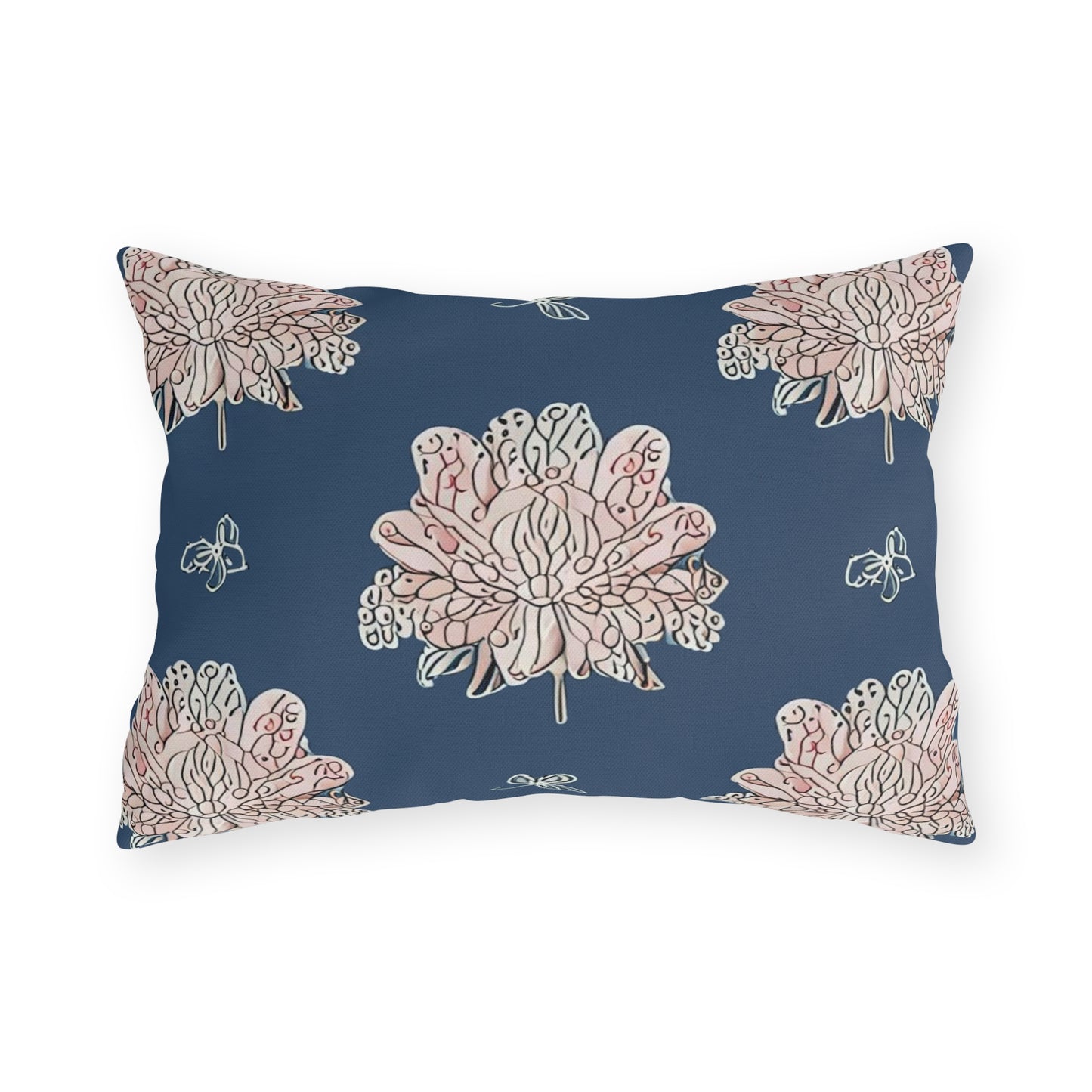 Rose White Floral Butterflies 20" x 14" Outdoor Pillow