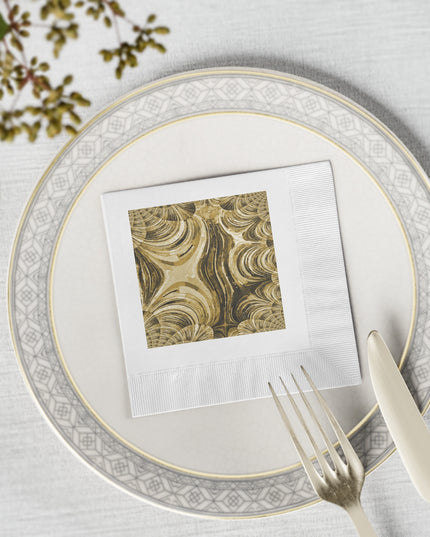 Uzi Spiral Light Brown Pastel White Coined Napkins, 4.8" x 4.8"