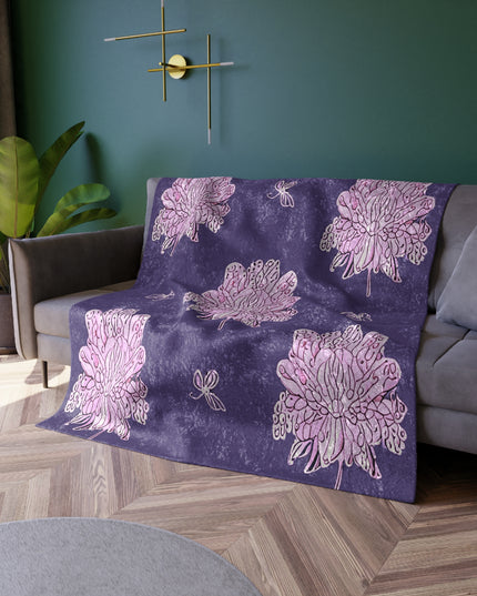 Magenta Floral Butterflies 50" x 60" Crushed Velvet Blanket