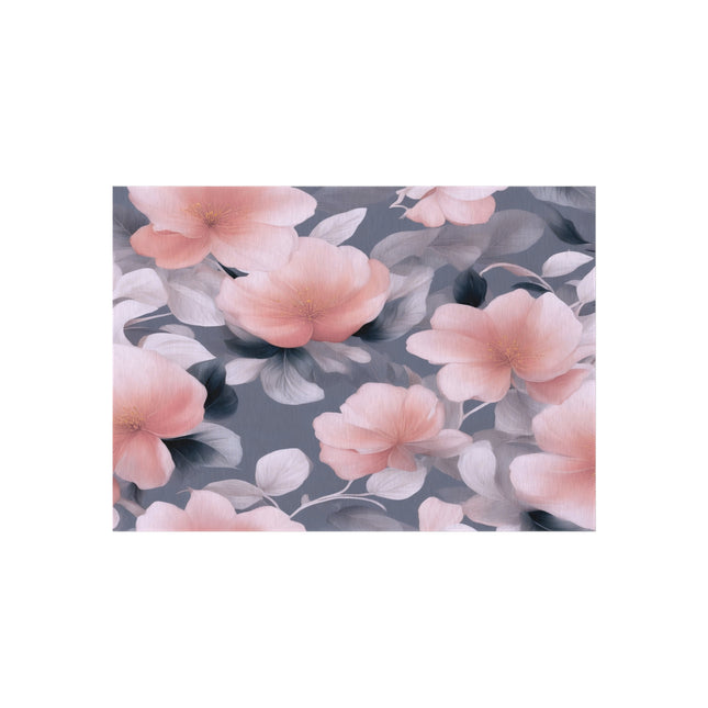 Peach and Blue Gray Floral Bunch Outdoor Rug, 60" x 84"