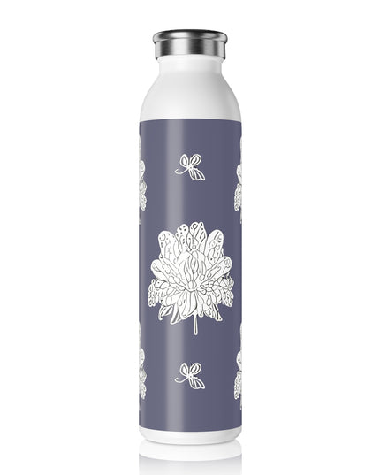 White Floral Butterflies Slim Water Bottle, 20 oz White