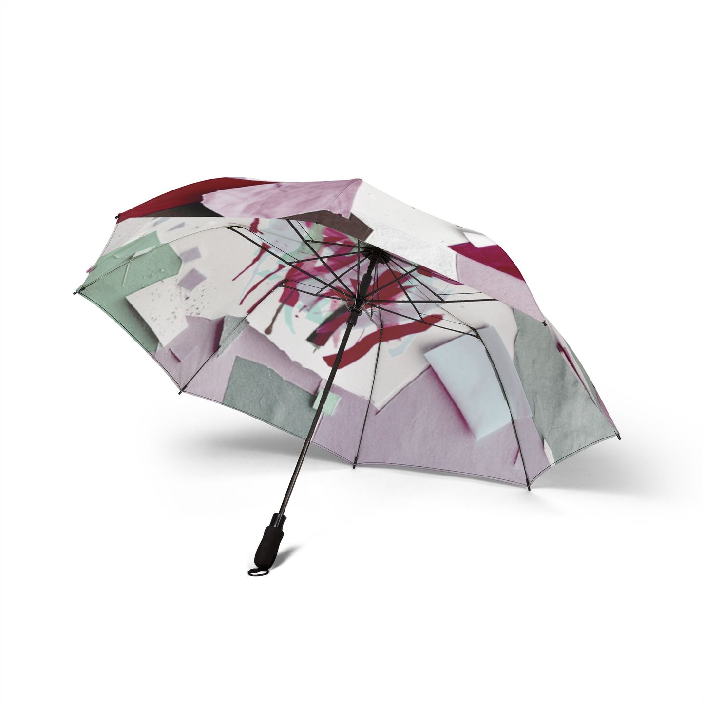 Deep Red Lavender Paper Paint Foldable Umbrella - Compact & Chic