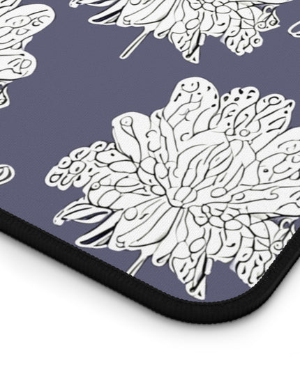 White Floral Butterflies 12" x 22" Desk Mat