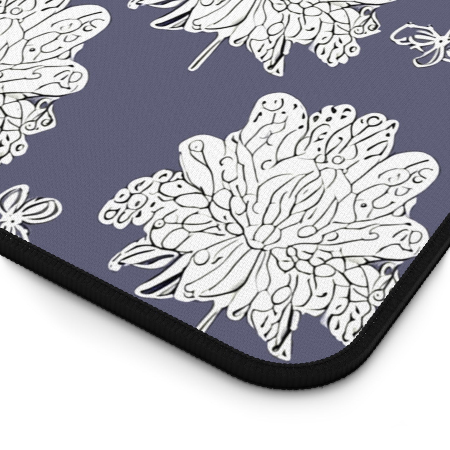 White Floral Butterflies 12" x 22" Desk Mat
