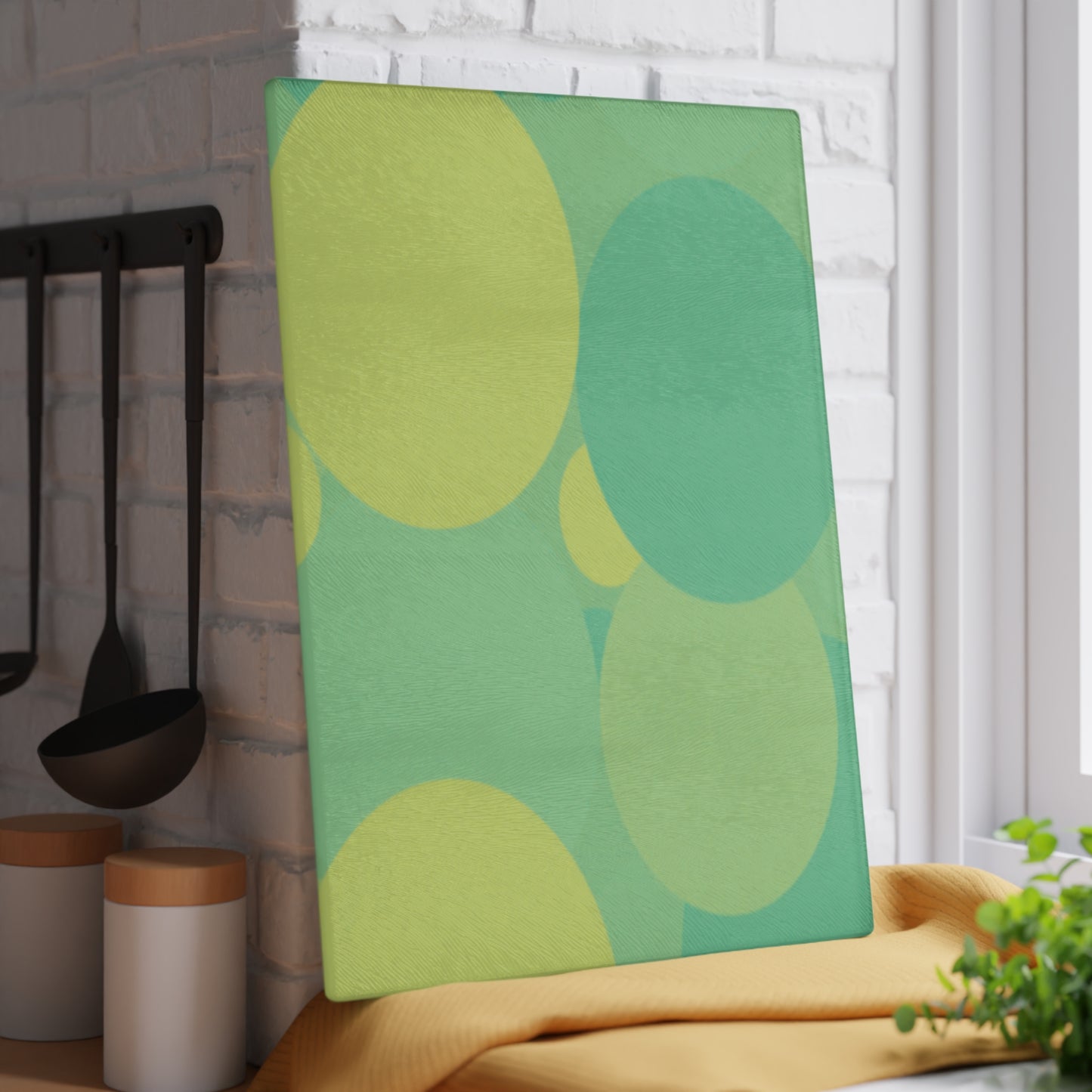 Pastel Green Patches 11" x 15" Glass Cutting Board