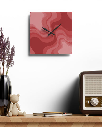 Power Red Wavey 10.75" x 10.75" Round or Square Acrylic Wall Clock