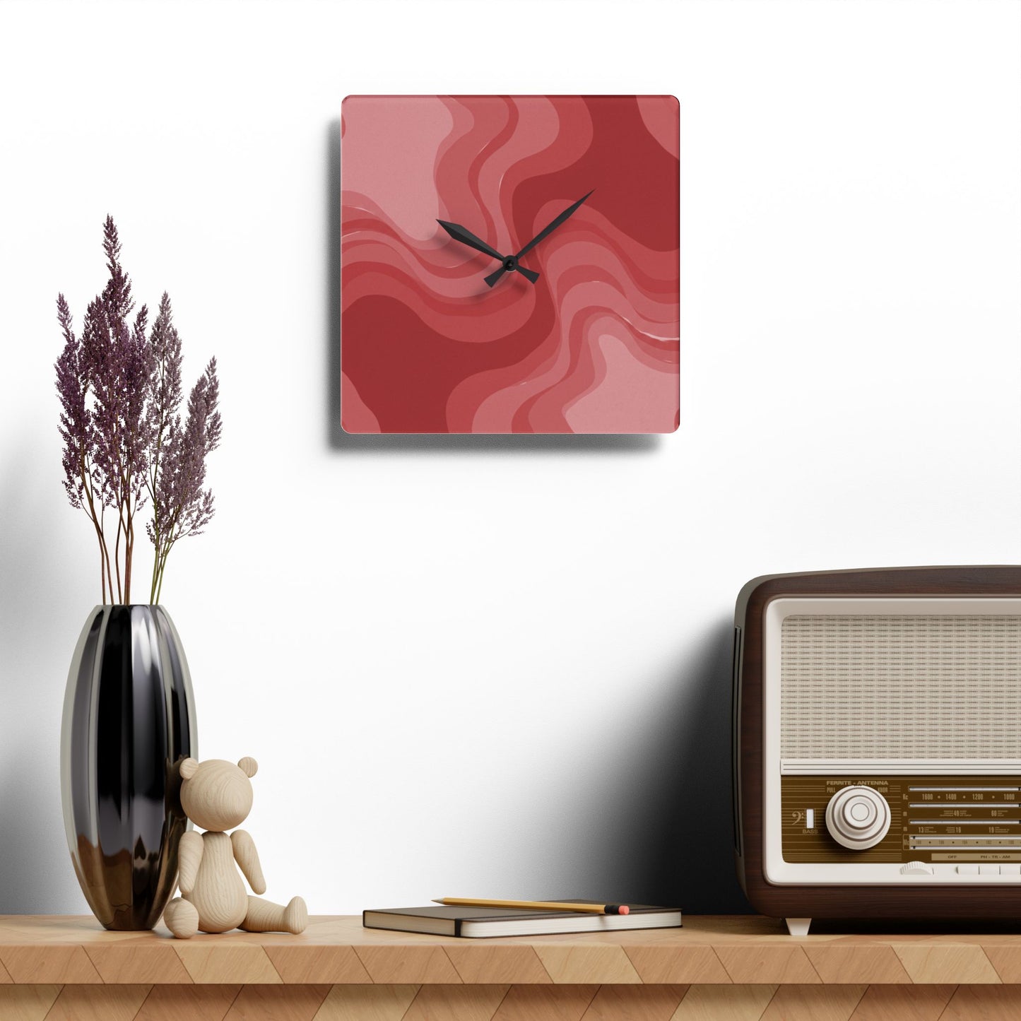 Power Red Wavey 10.75" x 10.75" Round or Square Acrylic Wall Clock