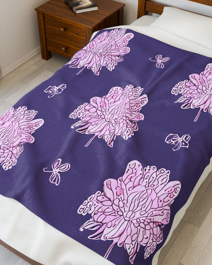Magenta Floral Butterflies Velveteen Plush Blanket, 50" x 60"